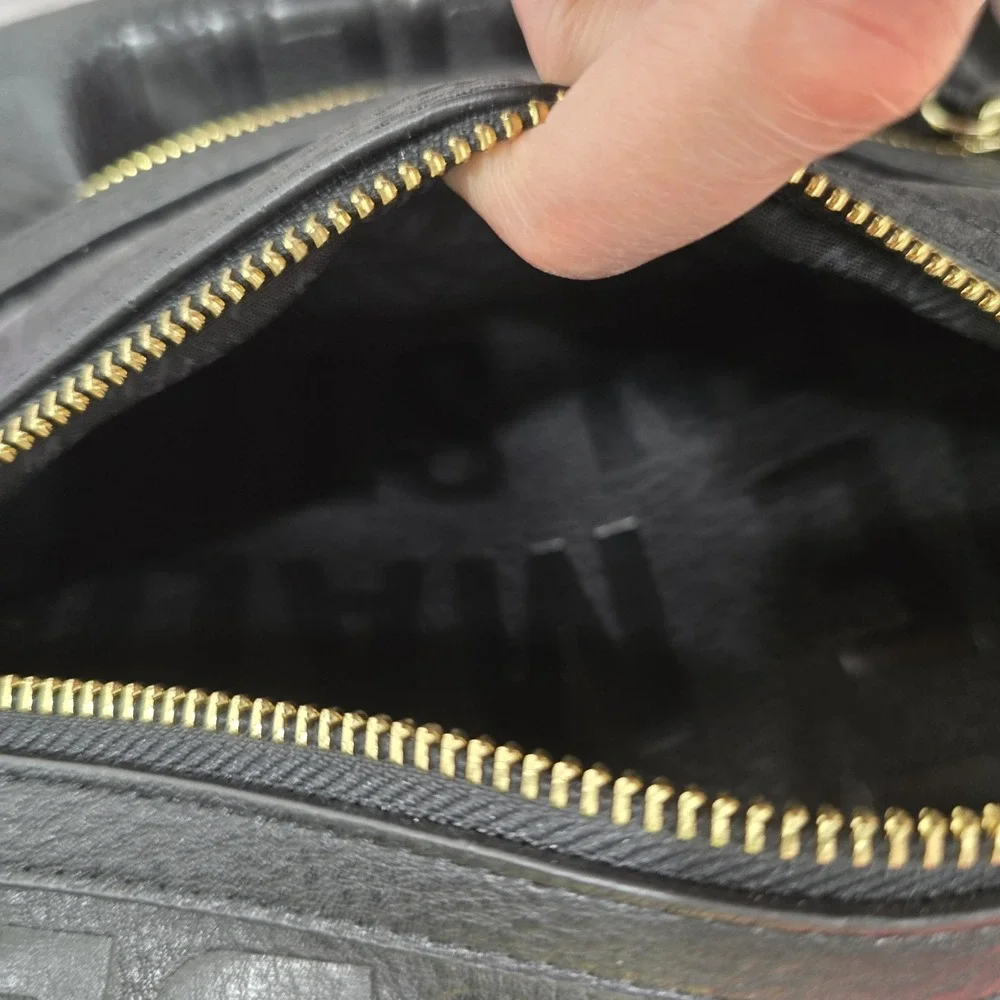 Steve‎ Madden Black Pebbled Vegan Leather Backpack Embossed Logo Gold...